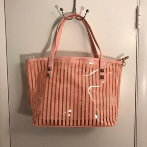 Pink striped clear beach bag/purse!